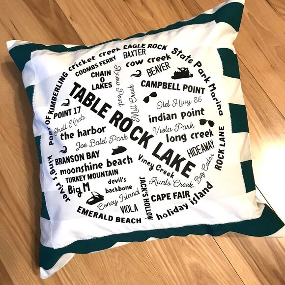 Table Rock Lake Pillow Cover 18x18: Handmade Lake House Cabin Decor, Marinas - Picture 3 of 7